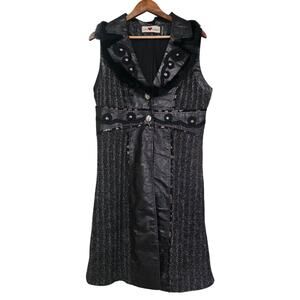 Love Token Whimsical Gothic Sleeveless Leather Trim Knit Coat Black Size L
